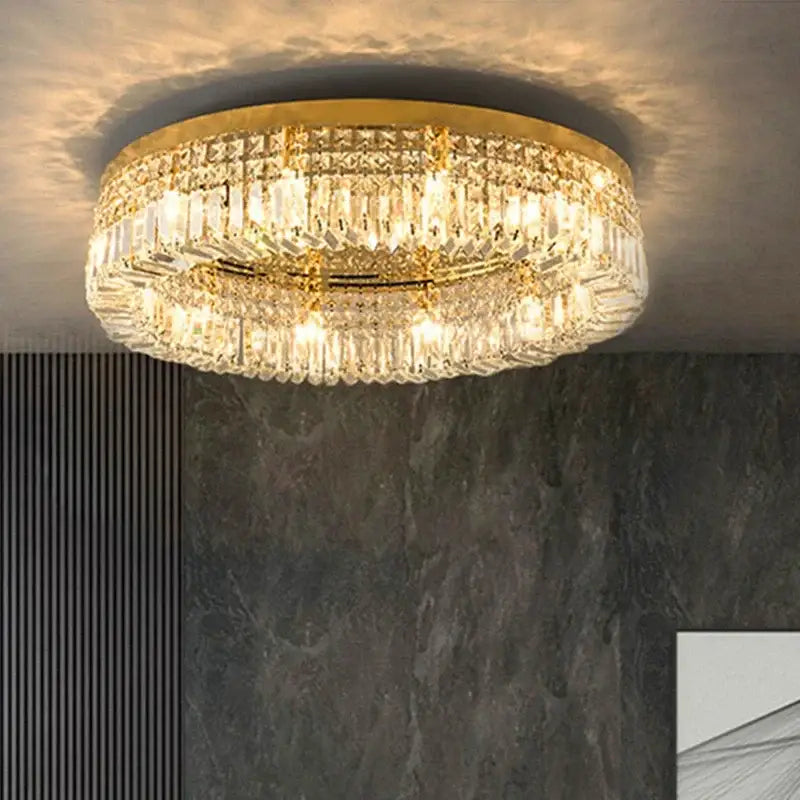 Gold-toned decorbites crystal gold chandelier ceiling light with clear crystal prisms for dining room ceiling light