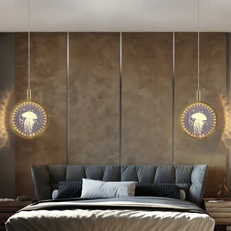 Golden circular decorbites crystal jellyfish chandelier bedroom pendant lights with illuminated jellyfish designs