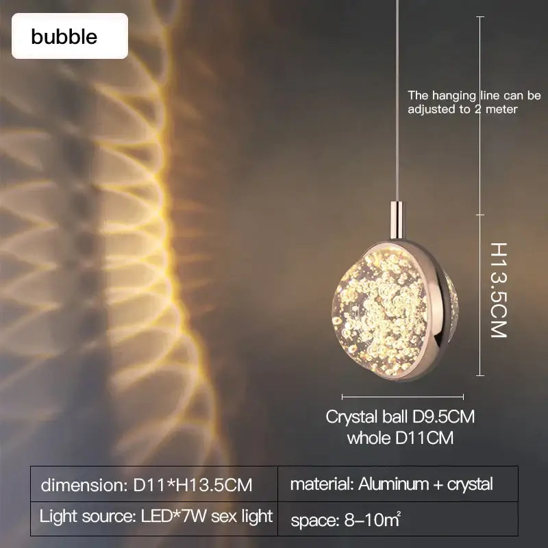 A modern decorbites crystal jellyfish chandelier featuring a gold aluminum frame and glowing led bubble lights pendant light