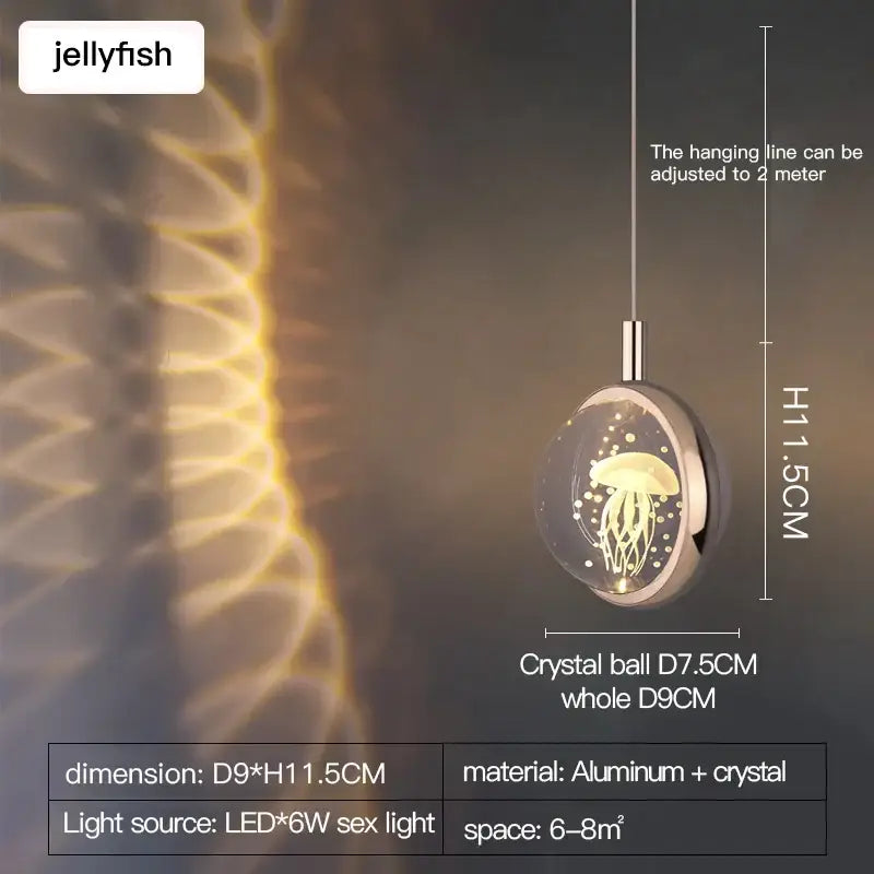 A decorbites crystal jellyfish gold bedroom pendant light with an oval crystal jellyfish chandelier design inside