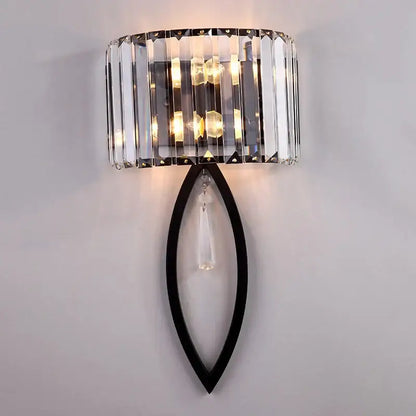 Crystal-encrusted decorbites crystal led black wall lamp with sleek metal frame and clear droplet for bedroom lighting