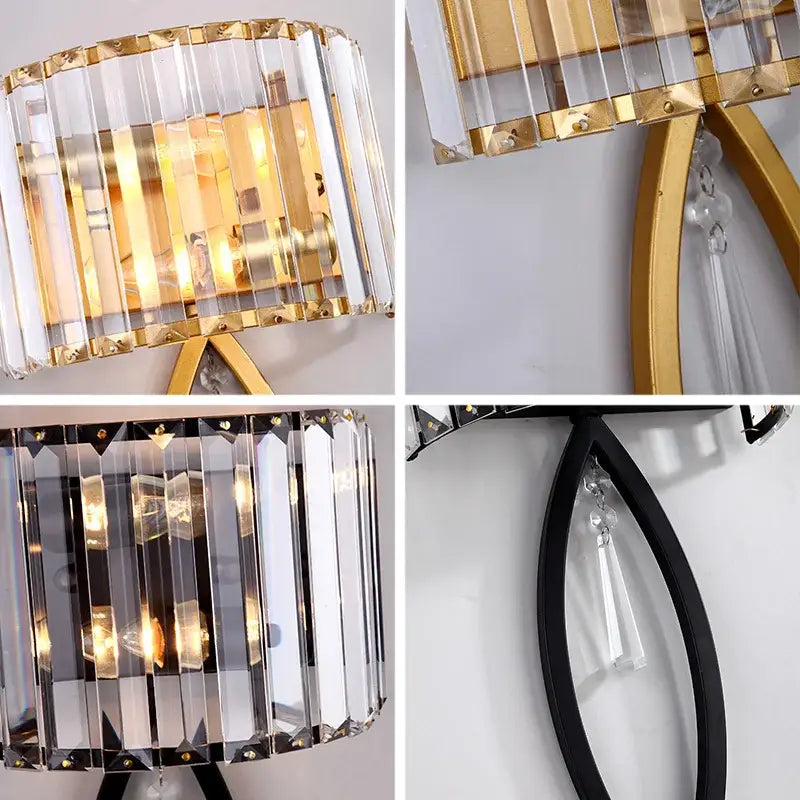 Gold and clear crystal decorbites crystal led black wall lamp with droplet featuring modern geometric design for bedroom