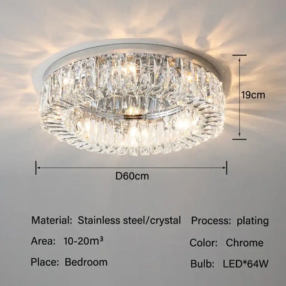 Decorbites crystal led chrome chandelier with faceted crystal tiers refracting light for elegant living room lighting