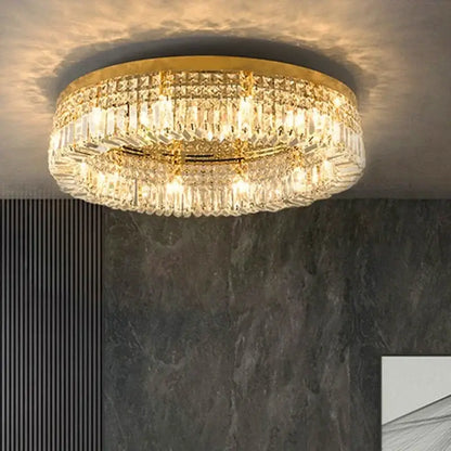 DecorBites™ crystal LED chandelier ceiling light with gold frame and clear prisms for modern crystal ceiling or dining room