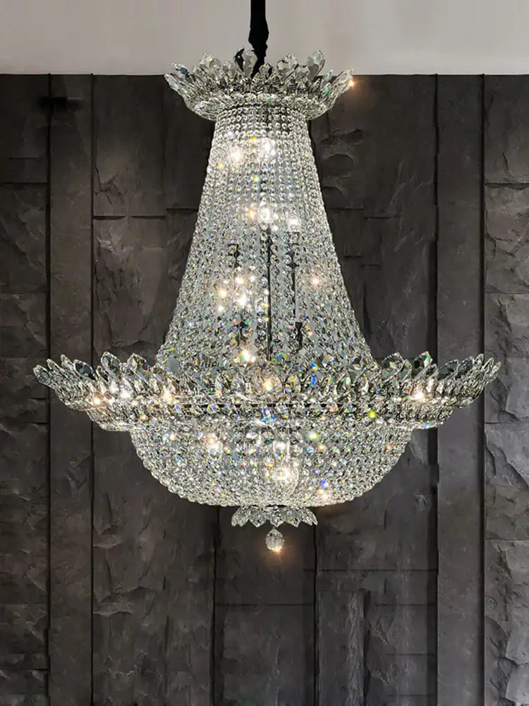 Decorbites crystal led multi tier chandelier in chrome with clear faceted crystals and warm lighting for living rooms