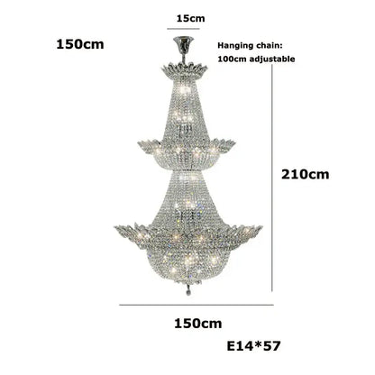 A three-tiered decorbites crystal led chandelier with chrome metal frame and clear faceted crystals for living room lighting