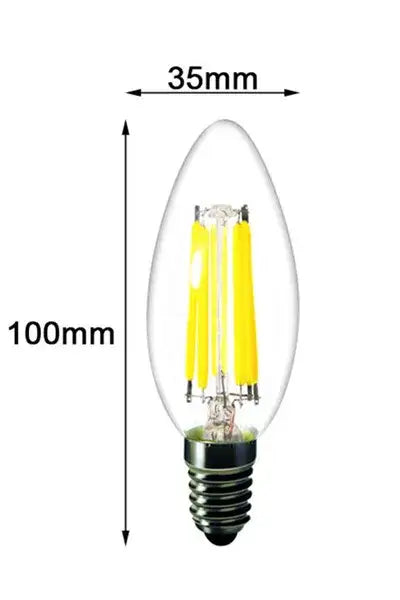 A 100mm tall clear glass led candle bulb with black screw base and yellow filaments for decorbites crystal led chandelier