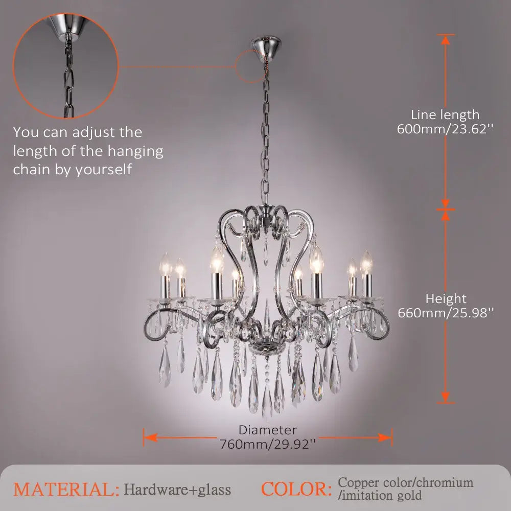 Decorbites crystal led chandelier gold with copper and chromium finish and six lit candle bulbs for dining room lighting