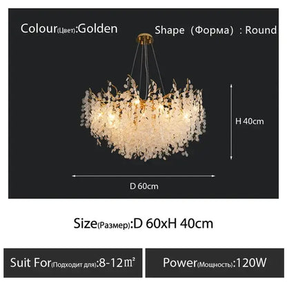 Golden round decorbites crystal led chandelier with cascading crystal droplets for dining room lighting