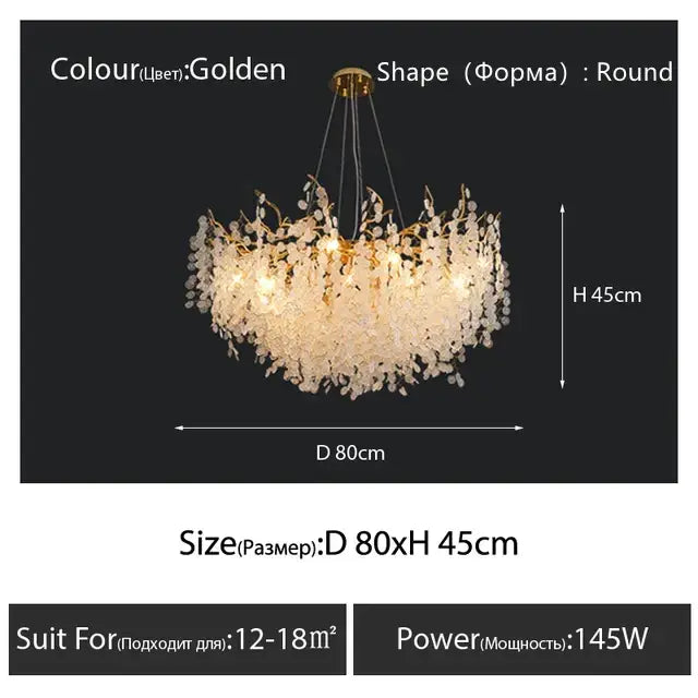 Golden round decorbites crystal led chandelier with cascading crystal droplets 80cm diameter 45cm height for dining room