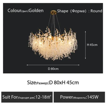 Golden round decorbites crystal led chandelier with cascading crystal droplets 80cm diameter 45cm height for dining room