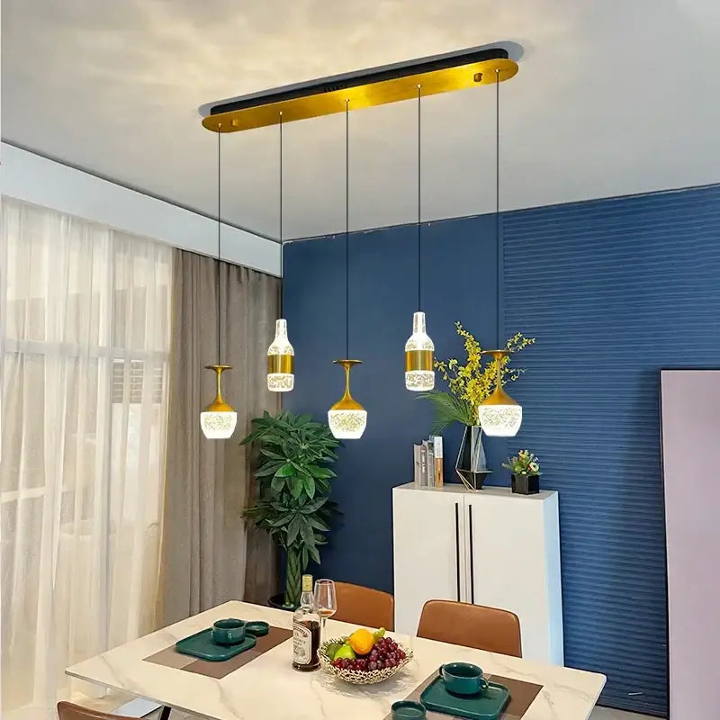 Gold-toned decorbites crystal led chandelier pendant lights with frosted glass bases for dining room ceiling fixture
