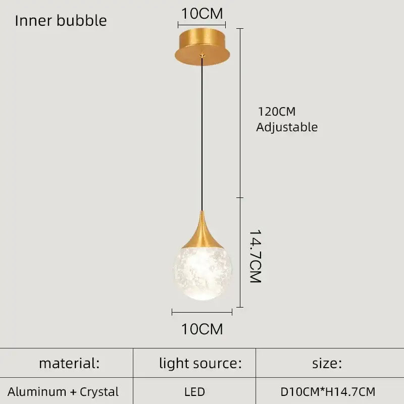 Gold-toned decorbites crystal led pendant light with crystal globe aluminum fixture and adjustable 120cm hanging length for dining room