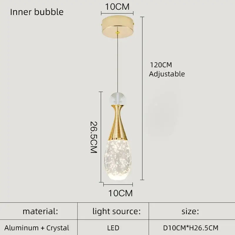 A modern decorbites crystal led chandelier with gold aluminum frame and crystal accents, adjustable 120cm hanging length