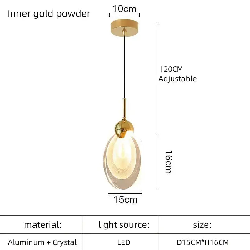 A modern decorbites crystal led gold pendant light with aluminum frame and crystal shade for dining room lighting