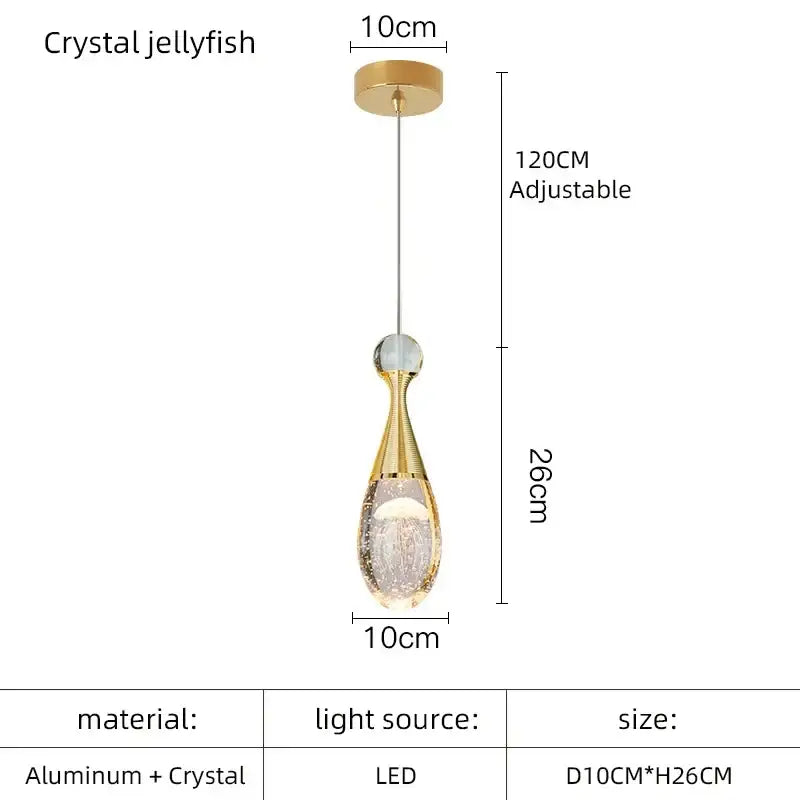 Gold-toned crystal led chandelier pendant light with aluminum frame and led bulb for dining room by decorbites crystal led