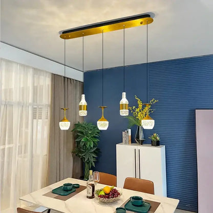 Gold-toned decorbites crystal led chandelier pendant lights with frosted glass bases for dining room ceiling fixture
