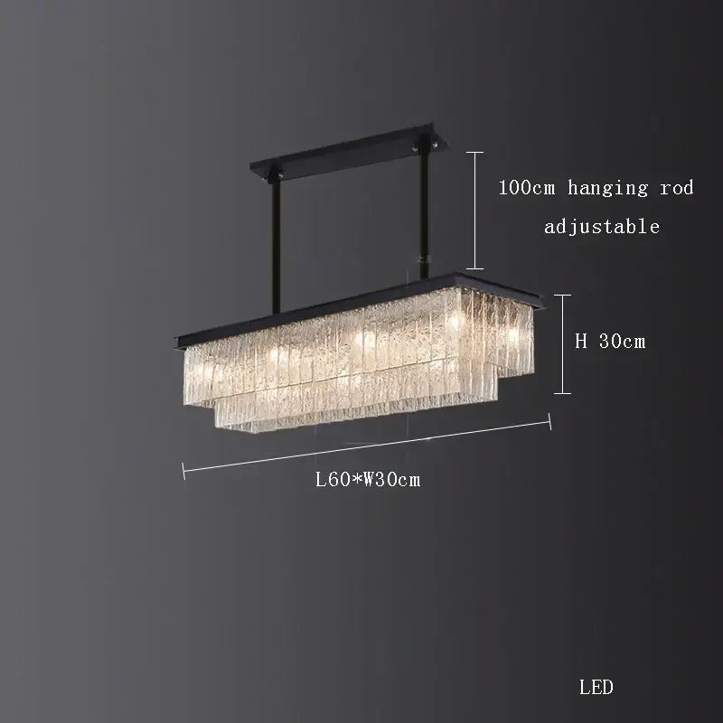 Black-framed decorbites crystal led chandelier with cascading crystal strands and led lighting for dining room use