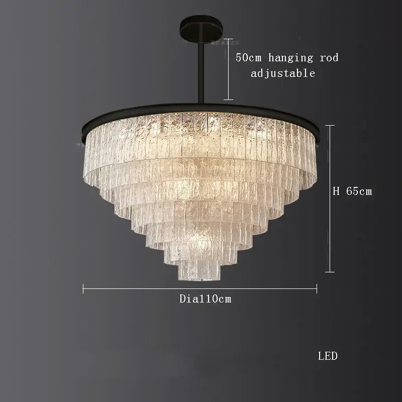 A decorbites crystal led tiered chandelier with frosted glass shades black metal frame and adjustable rod for dining room use