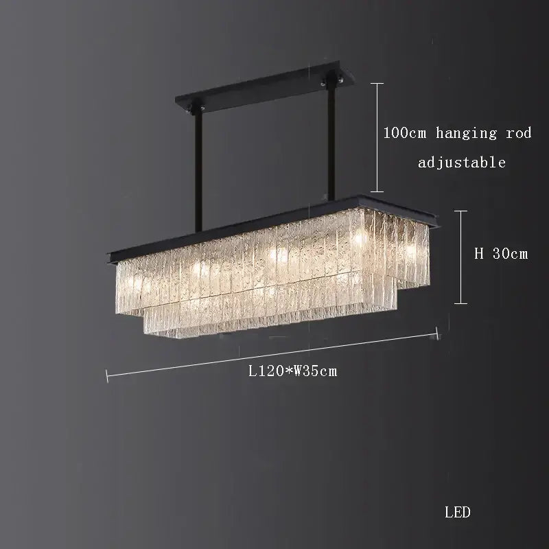 Black metal rectangular decorbites crystal led chandelier with cascading clear crystal strands for dining room lighting