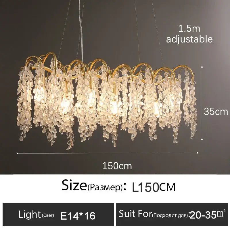 Decorbites crystal led chandelier gold tone with cascading clear crystal droplets for luxury living room lighting