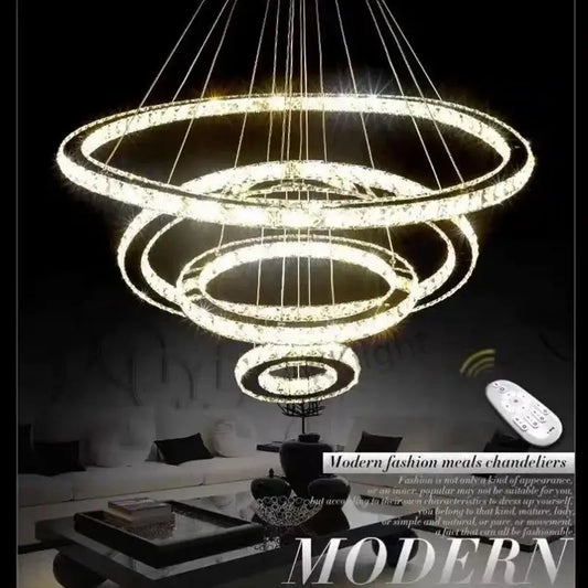 Modern chrome multi-tiered decorbites crystal led chandelier with glowing crystal rings for living room lighting