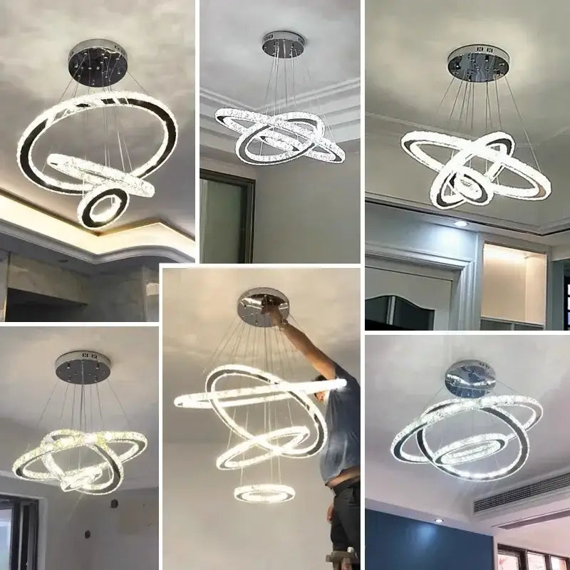 Modern chrome finish decorbites crystal led chandelier with interlocking crystal rings for living room lighting