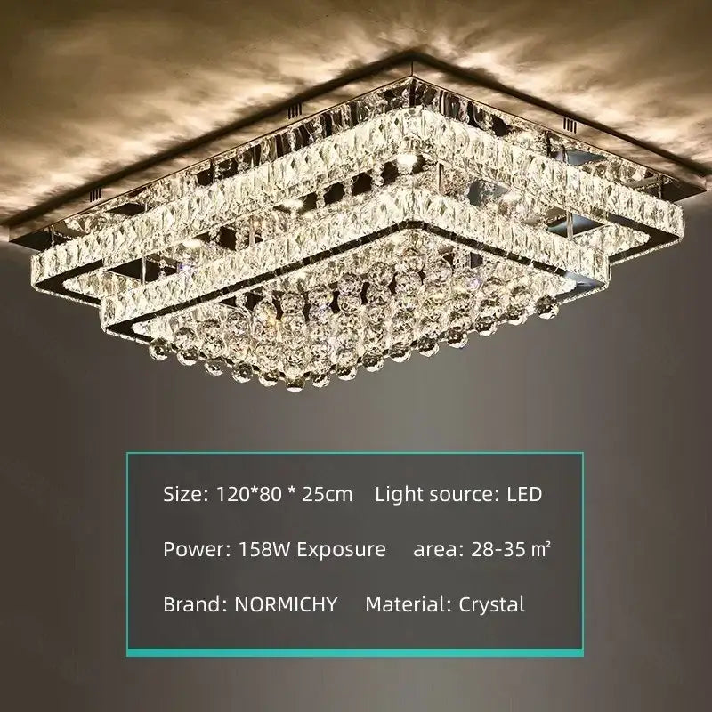 A decorbites crystal led chandelier with faceted clear crystals and black frame for dining room lighting by normichy