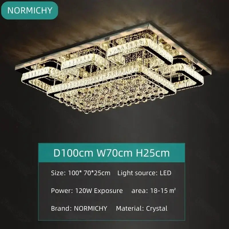 Normichy decorbites crystal led chandelier with layered rectangular design and cascading clear crystals in silver chrome