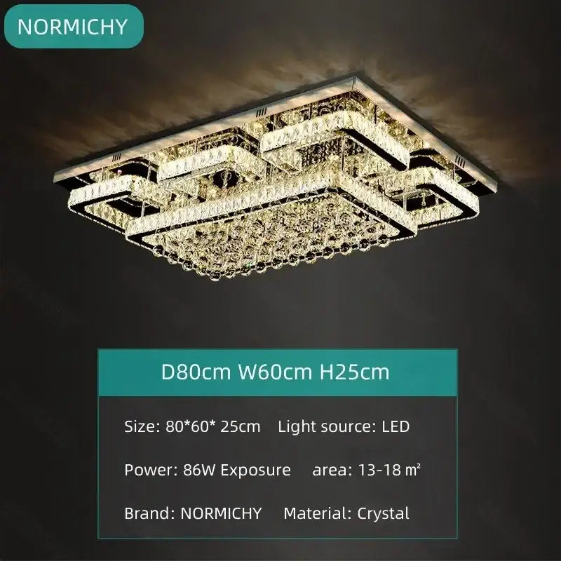 Normichy rectangular crystal led chandelier with layered geometric design and silver chrome finish for dining room decorbites crystal led