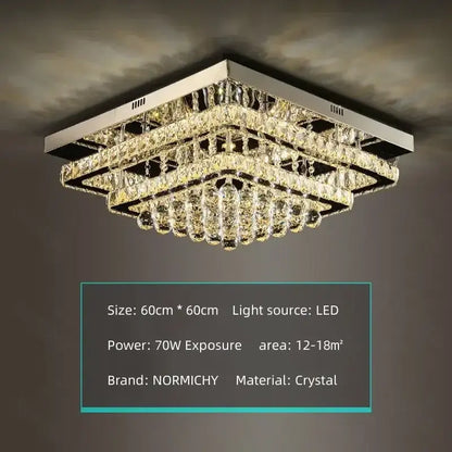 Square decorbites crystal led chandelier with faceted clear crystals and silver chrome frame for dining rooms