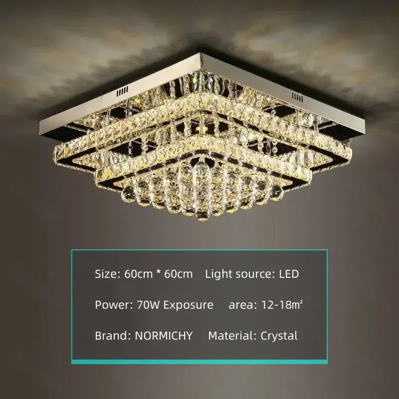 Square decorbites crystal led chandelier with faceted clear crystals and silver chrome frame for dining rooms