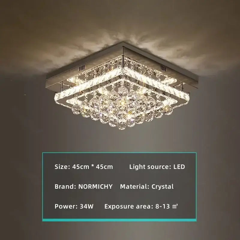 Square-shaped decorbites crystal led chandelier with sleek silver chrome frame and energy-efficient led lighting for dining room