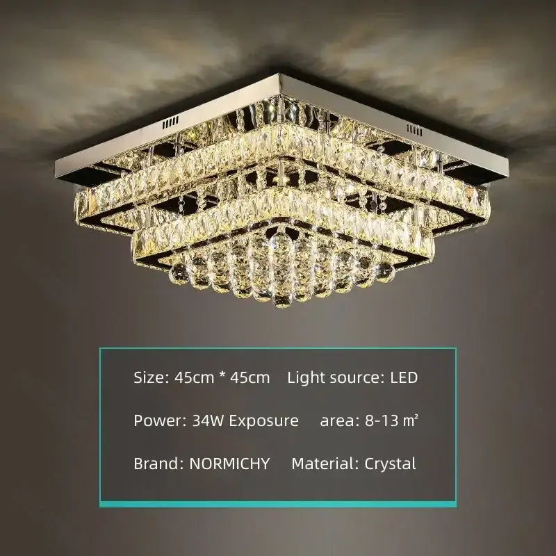 Square crystal led chandelier by decorbites with modern tiered design and silver chrome finish for dining room light