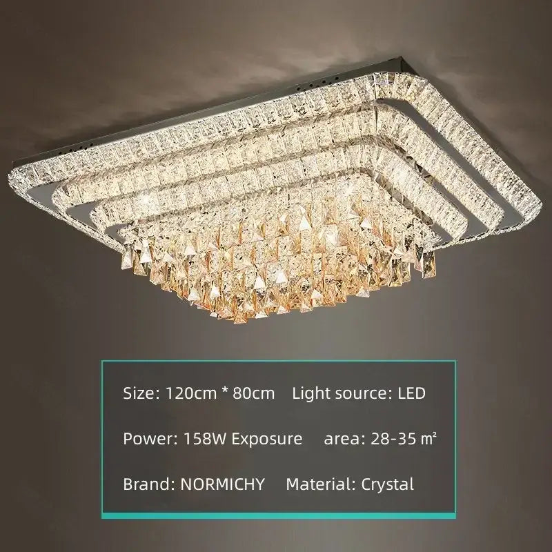 A rectangular multi-tiered decorbites crystal led chandelier in silver chrome with modern design and led illumination