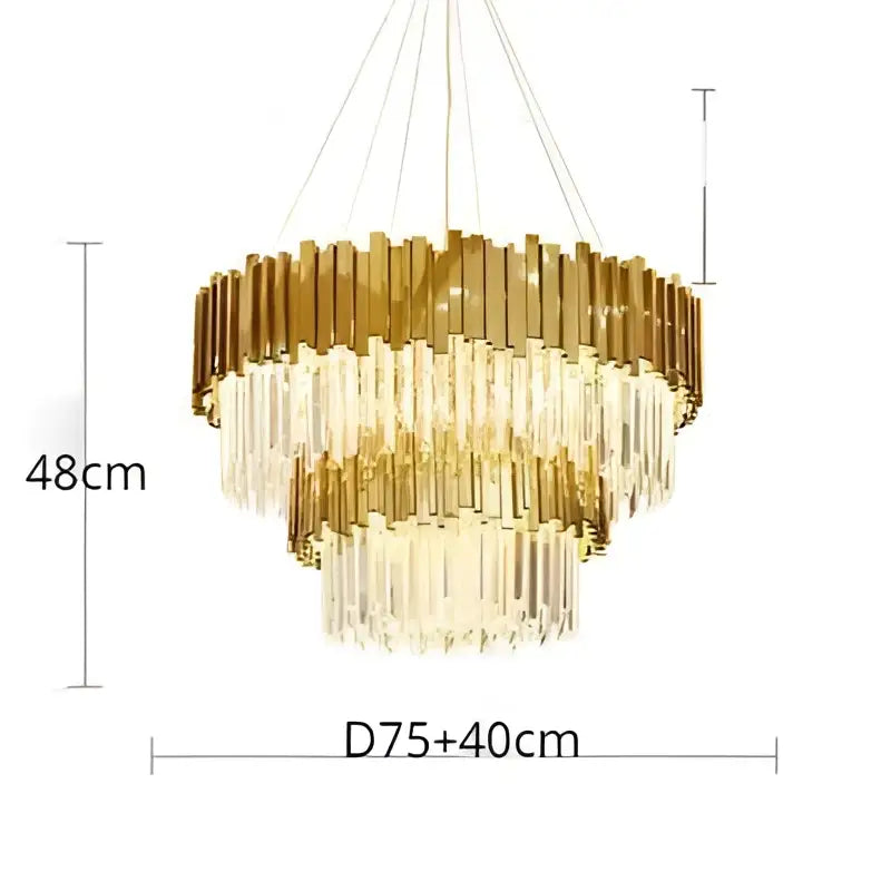 Gold-toned decorbites crystal led pendant chandelier with cascading crystal rods and tiered design for dining room