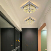 Decorbites crystal led square ceiling lamp with chrome frame and warm yellow lighting for living room use