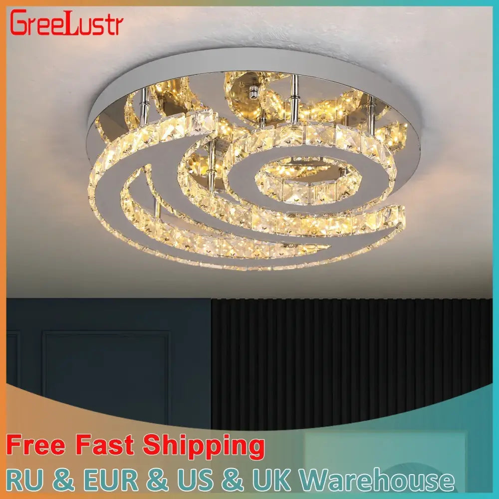 Decorbites crystal led sun moon spiral chandelier with chrome finish and faceted crystal tiers for dining room light