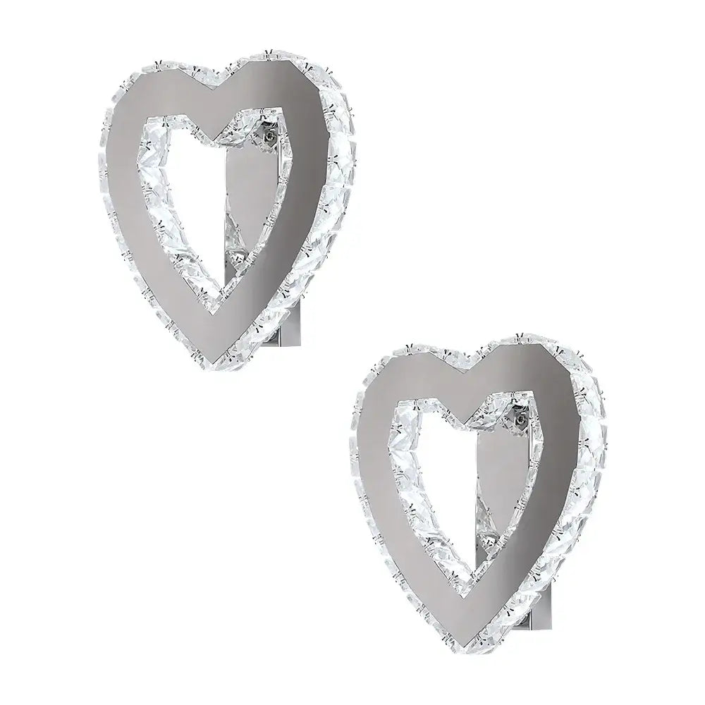 Modern heart crystal led wall sconce with sleek silver frame and clear crystal accents for bedroom decorbites crystal led wall
