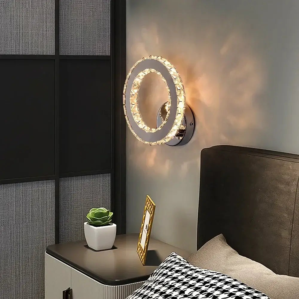 Modern heart crystal led wall sconce with clear faceted crystals and chrome base for bedroom decorbites crystal led decor
