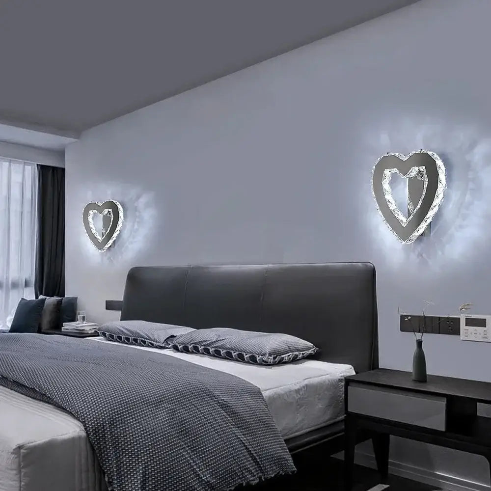Modern heart crystal led wall sconce silver with textured design for bedroom decorbites crystal led wall lighting