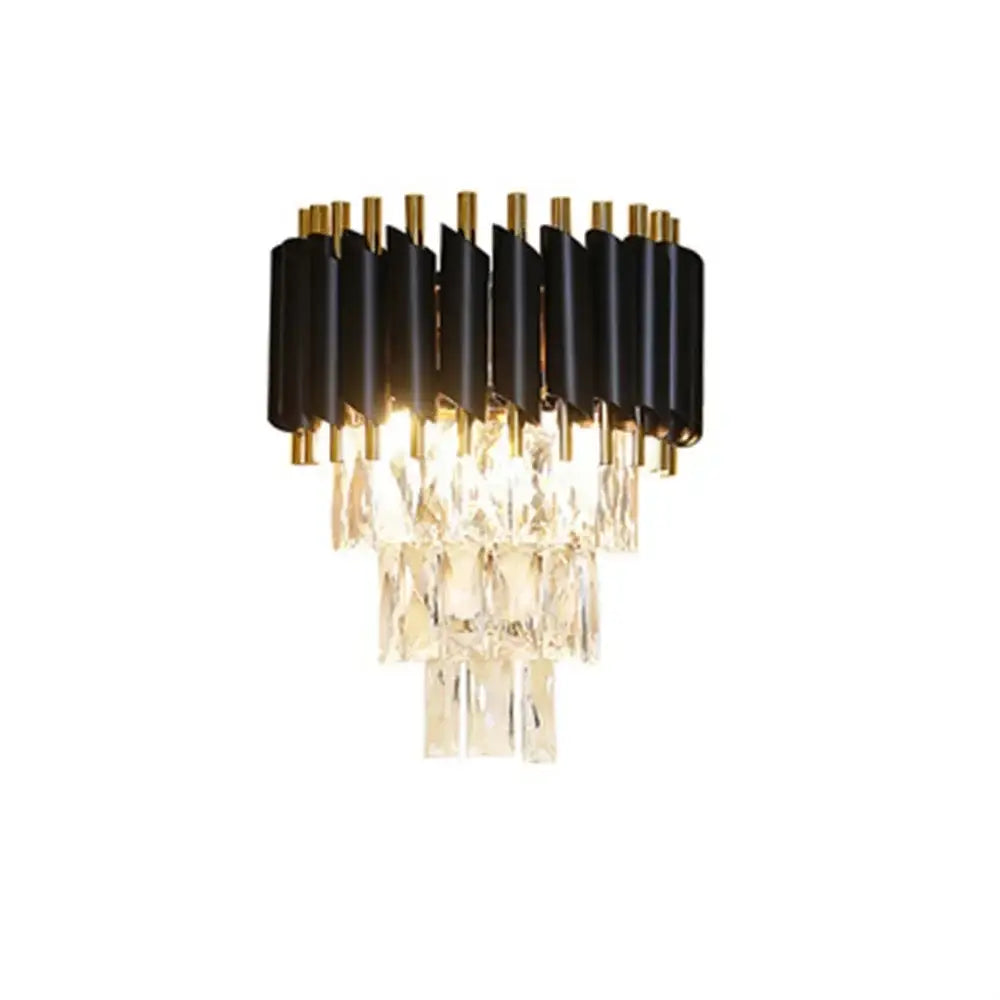 Modern black and gold led wall sconces with cascading crystal accents for elegant bedroom lighting