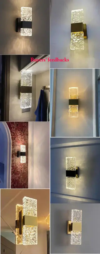 Modern textured glass led wall sconce with clear textured glass and a sleek black metal frame for bedroom use