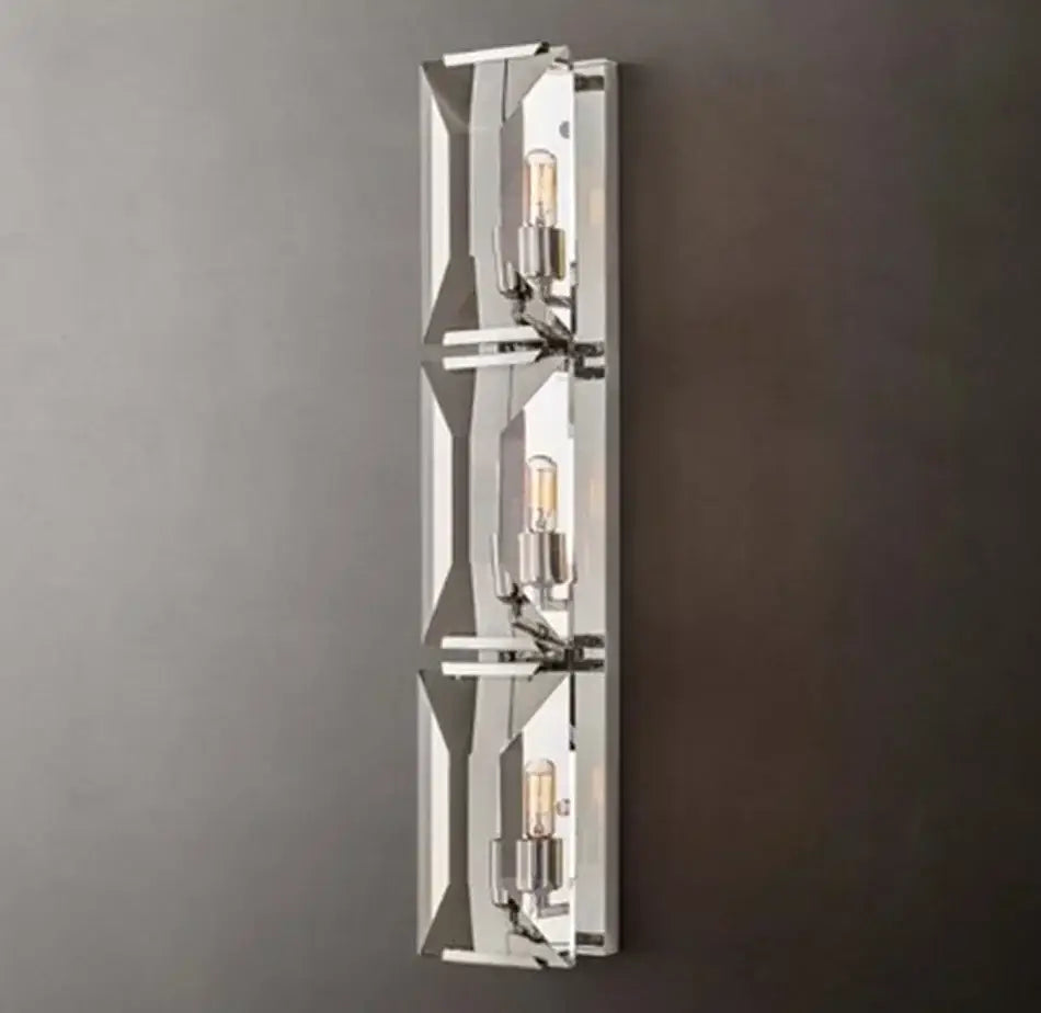 Modern geometric black crystal led wall sconces with chrome finish and three exposed edison bulbs for bedroom decorbites crystal led wall