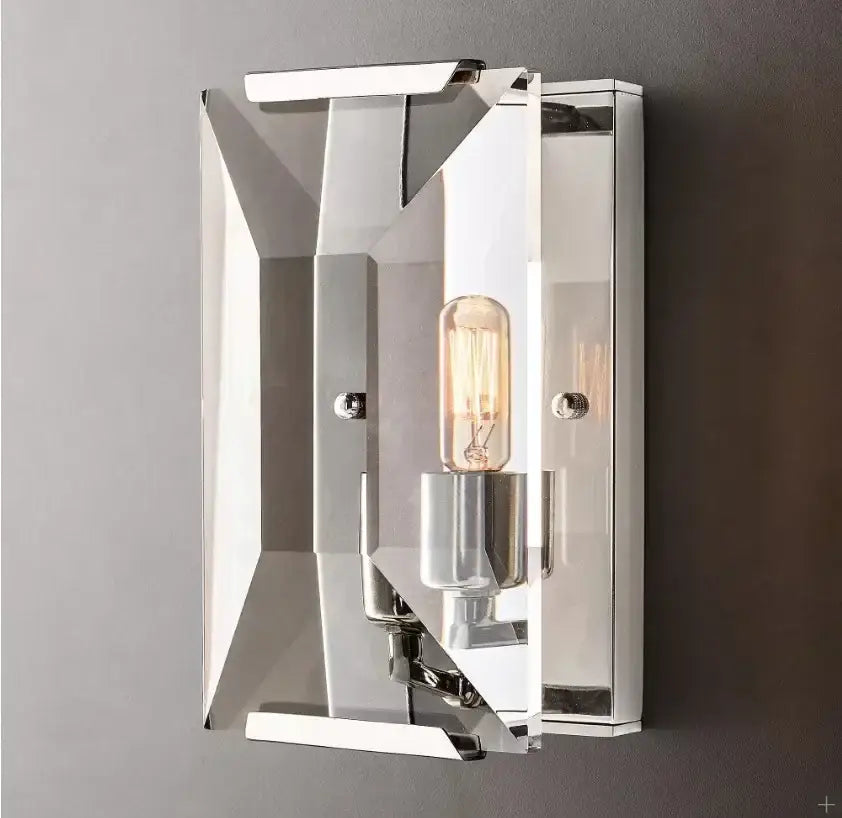 Modern geometric black crystal led wall sconce with chrome finish and edison bulb for decorbites crystal led wall decor