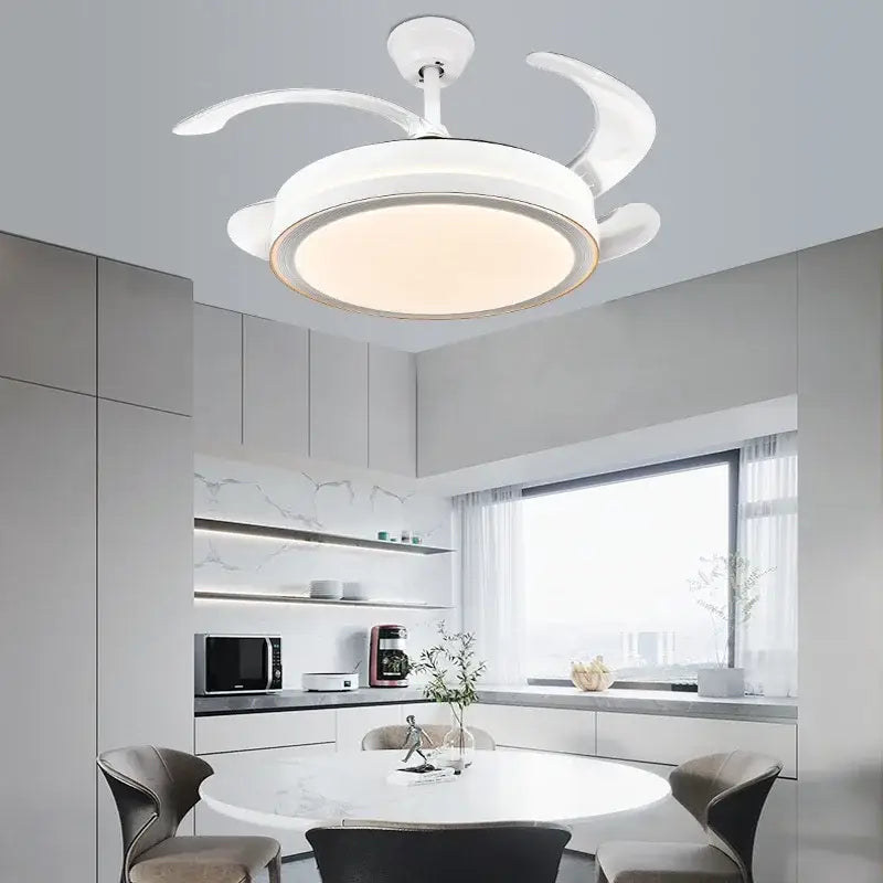 Modern white crystal light ceiling fan with integrated led and sleek curved blades for bedroom light ceiling fan use