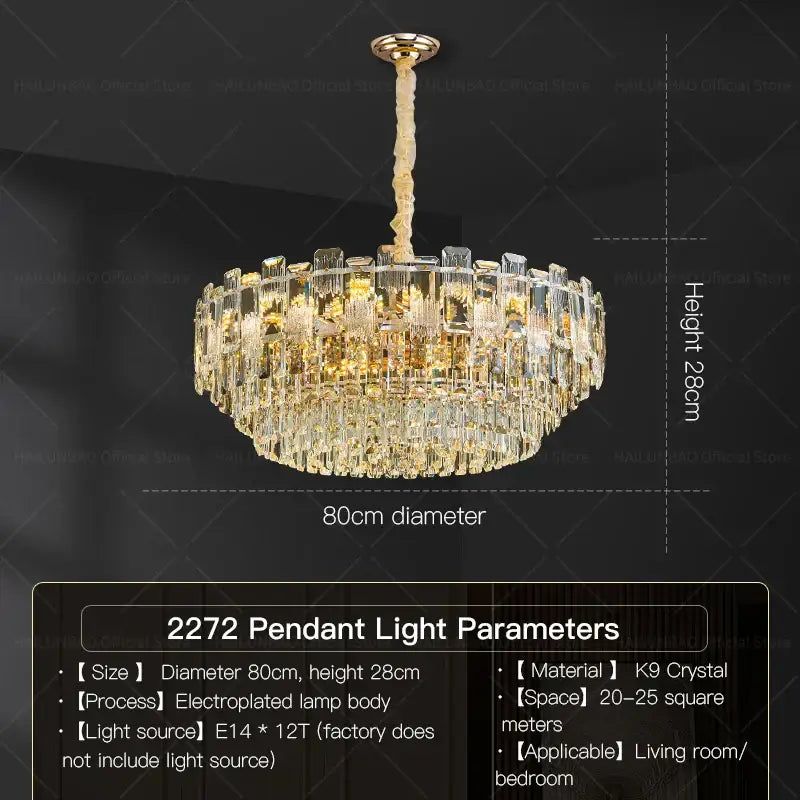 Luxury golden decorbites crystal light chandelier with cascading clear k9 crystal tiers for elegant living room lighting