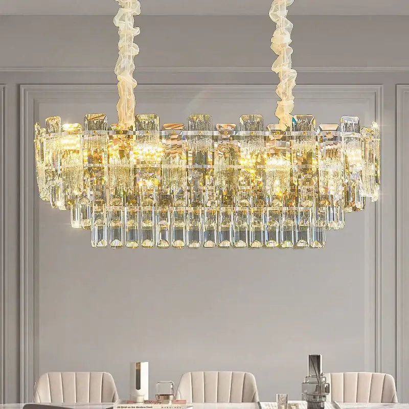 Luxury golden decorbites crystal light chandelier with rectangular clear crystals for elegant living room lighting