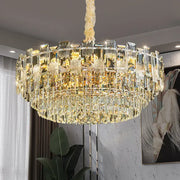 Luxury golden decorbites crystal light chandelier with cascading rectangular faceted glass elements for living room