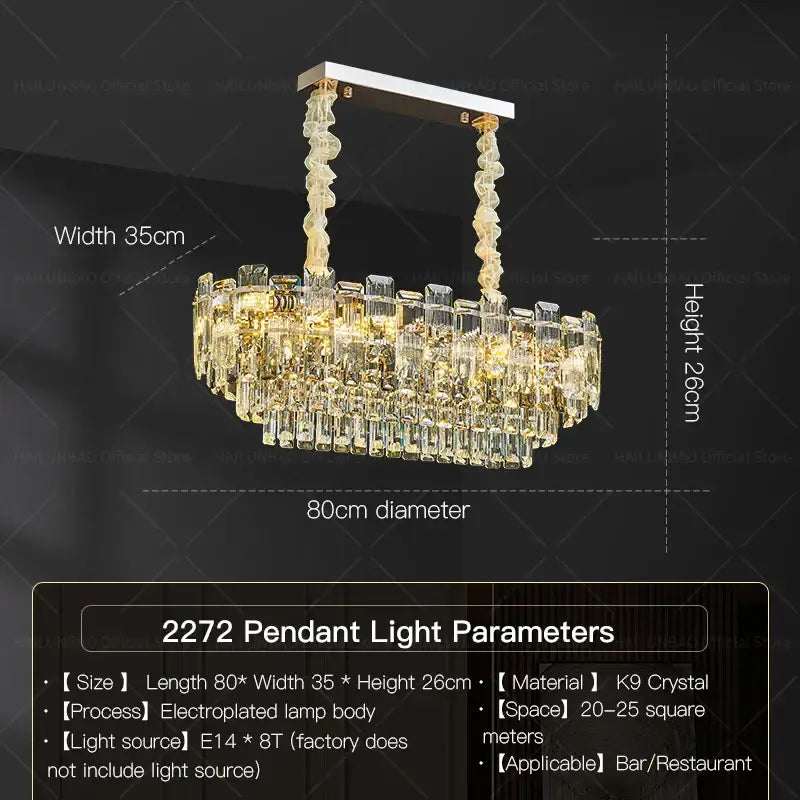Luxury golden decorbites crystal light chandelier with clear k9 crystal prisms and oval gold-toned frame for living room